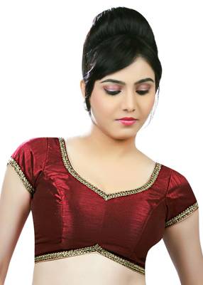 Maroon dupion silk unstitched blouse fabric 1