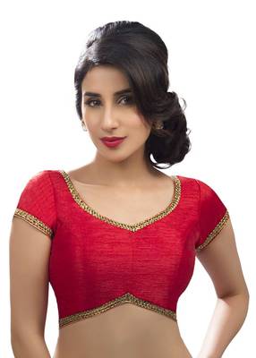 Red dupion silk unstitched blouse fabric 1