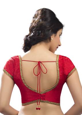 Red dupion silk unstitched blouse fabric 2