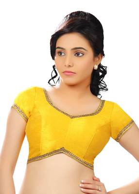 Yellow dupion silk unstitched blouse fabric 1