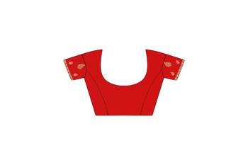 Red embroidered faux georgette saree with blouse 4
