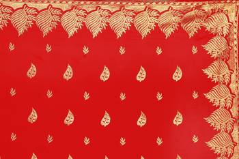 Red embroidered faux georgette saree with blouse 5
