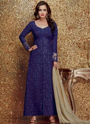 Blue embroidered georgette Anarkali Suit 1