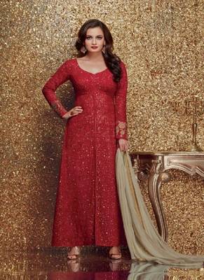 Red embroidered georgette salwar with dupatta 1