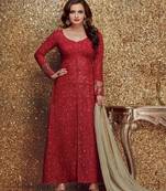 Red embroidered georgette salwar with dupatta