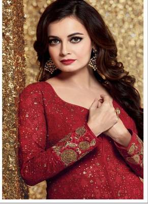 Red embroidered georgette salwar with dupatta 2