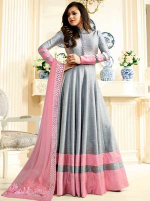 Grey embroidered georgette Anarkali Suit 1