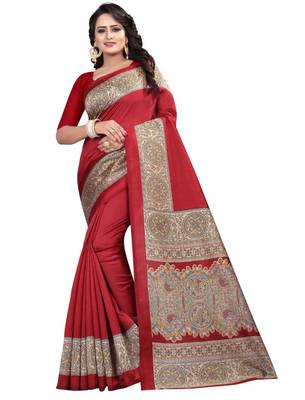 Red woven art silk saree with blouse 1