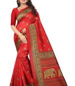Red woven art silk saree with blouse