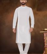 White Embroidered Cotton Poly Kurta Pajama