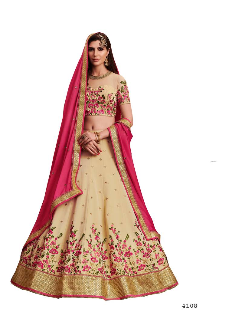 Golden Embroidered Georgette Semi Stitched Lehenga