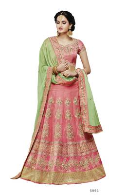 Pink Embroidered Silk Semi Stitched Lehenga 1