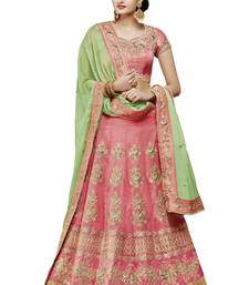 Pink Embroidered Silk Semi Stitched Lehenga