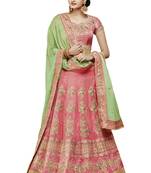 Pink Embroidered Silk Semi Stitched Lehenga