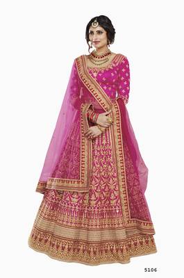 Pink Embroidered Art Silk Semi Stitched Lehenga 1