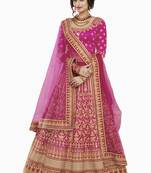 Pink Embroidered Art Silk Semi Stitched Lehenga
