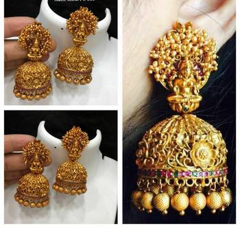Lakshmi Temple Work Gold Plated Jhumka 1
