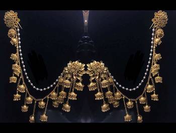 Gold Plated Designer Bahubali Earrings With Kaan Chain Saharas 1