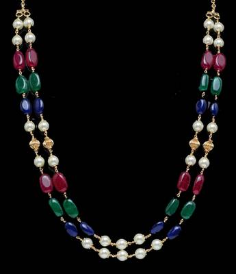 Green Red And Blue Onyx Necklace With Shell Pearls 1