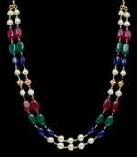 Green Red And Blue Onyx Necklace With Shell Pearls