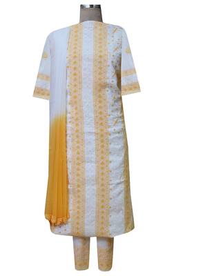 Ada Hand Embroidered  Lucknow White Cotton Chikankari Unstitched Suit Piece 1