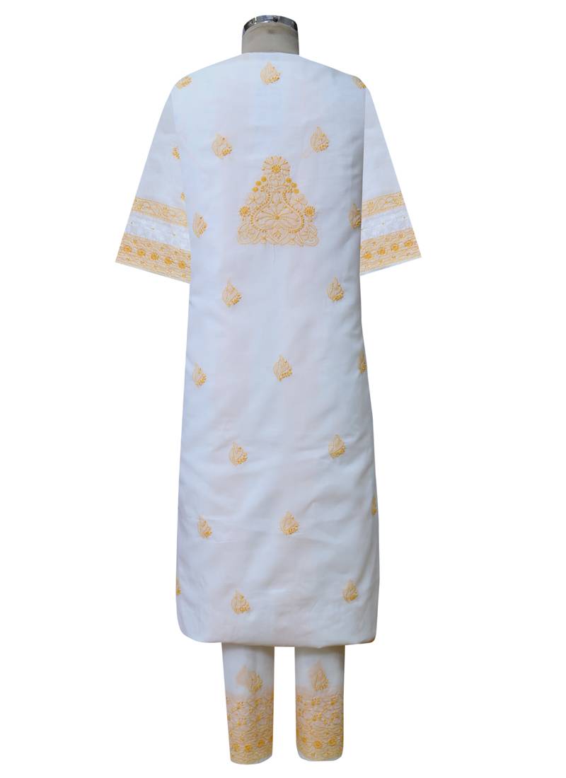Ada Hand Embroidered  Lucknow White Cotton Chikankari Unstitched Suit Piece