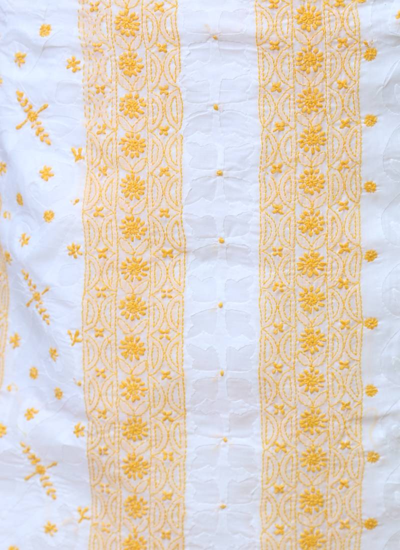 Ada Hand Embroidered  Lucknow White Cotton Chikankari Unstitched Suit Piece