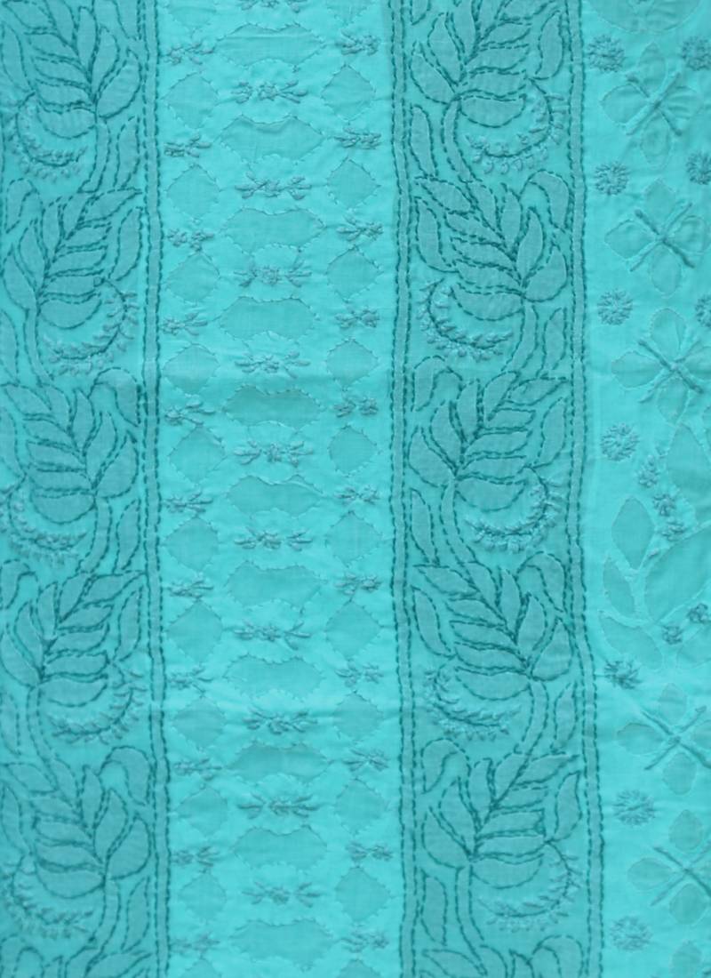 Ada Hand Embroidered Green Cotton Lucknow Chikankari Unstitched Suit Piece