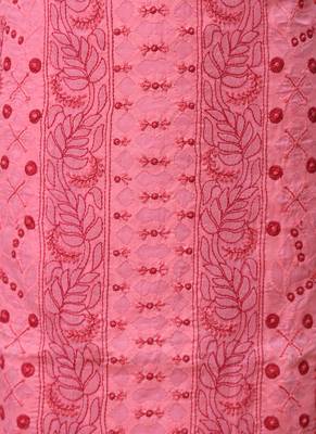 Ada Hand Embroidered Carrot Pink Cotton Lucknow Chikankari Unstitched Suit Piece 3