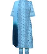 Ada Hand Embroidered Blue Cotton Lucknow Chikankari Unstitched Suit Piece