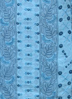 Ada Hand Embroidered Blue Cotton Lucknow Chikankari Unstitched Suit Piece 3