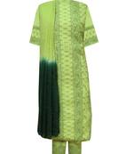 Ada Hand Embroidered Green Cotton Lucknow Chikankari Unstitched Suit Piece