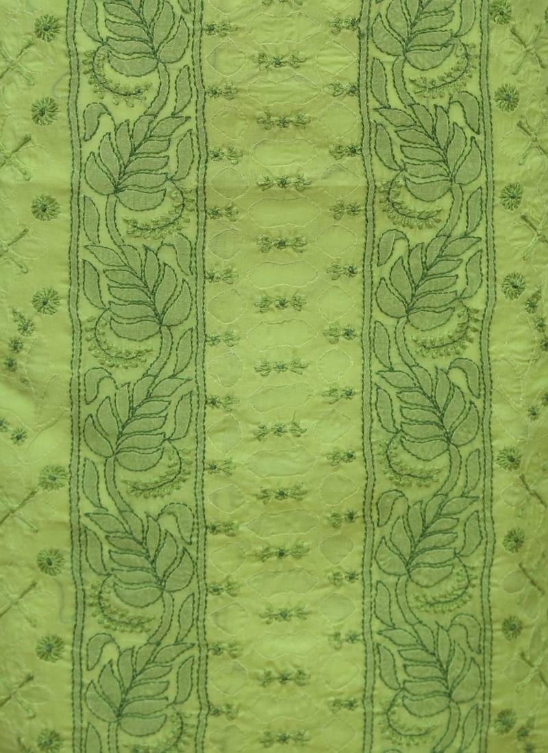 Ada Hand Embroidered Green Cotton Lucknow Chikankari Unstitched Suit Piece