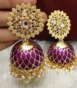 Purple Gold Plated Kundan And Meenakari Jhumka
