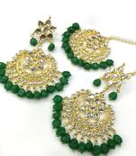 Green Beads Kundan Chandbaali And Mangtikka Set