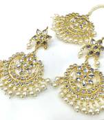White Pearls Kundan Chandbali And Mangtikka Set