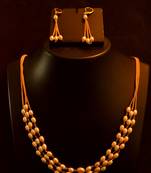 Designer pearl stone golden chain necklace set with matching earrings