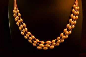 Designer pearl stone golden chain necklace set with matching earrings 4