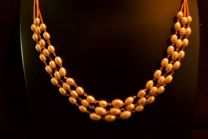 Designer pearl stone golden chain necklace set with matching earrings