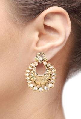 antique traditional gold ethnic kundan polki chand bali earring 3