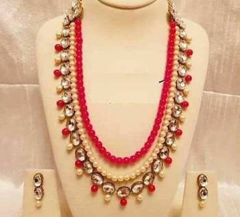 Kundan And Crystal And Red Beads Necklace Set 1