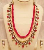 Kundan And Crystal And Red Beads Necklace Set
