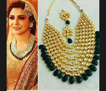 Anushka Sharma Kundan Polki And Green Stones Necklace Set 1