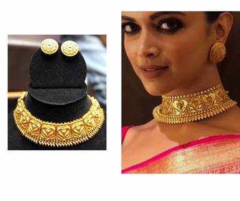 Deepika Gold Plated High Quality Choker Necklace Set 1