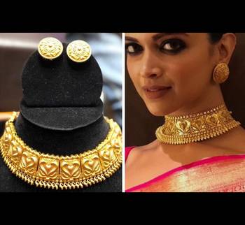 Deepika Gold Plated High Quality Choker Necklace Set 2