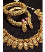 Gold Plated Temple Work Necklace Set with Bangles