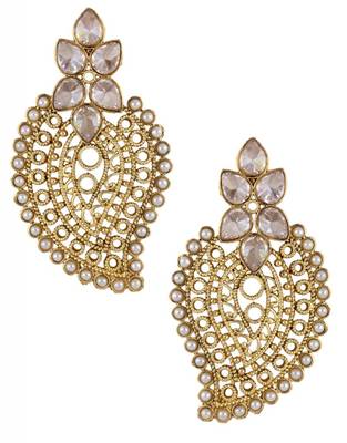 antique traditional CZ kundan pearl gold filigree large earring 1
