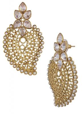 antique traditional CZ kundan pearl gold filigree large earring 2