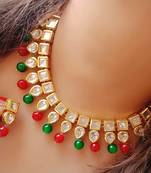 Red And Green Beads Kundan Necklace Set