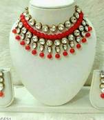 Kundan And Red Beads Necklace Set